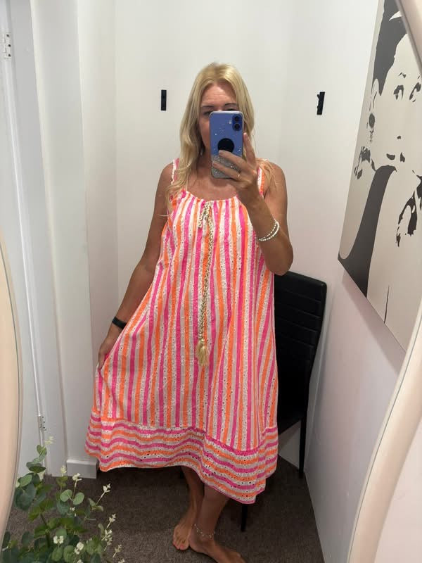 Broderie anglaise striped dress
