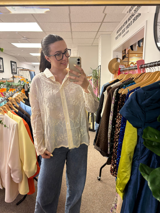 Embroidered sheer shirt
