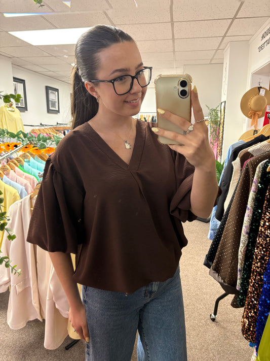V-neck elastic blouse
