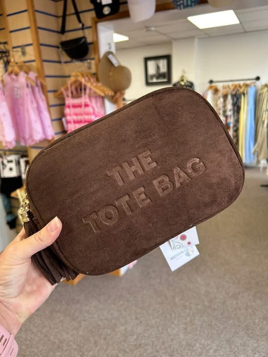 Faux suede tote handbag