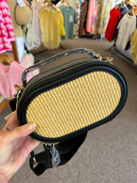 Faux leather raffia bag