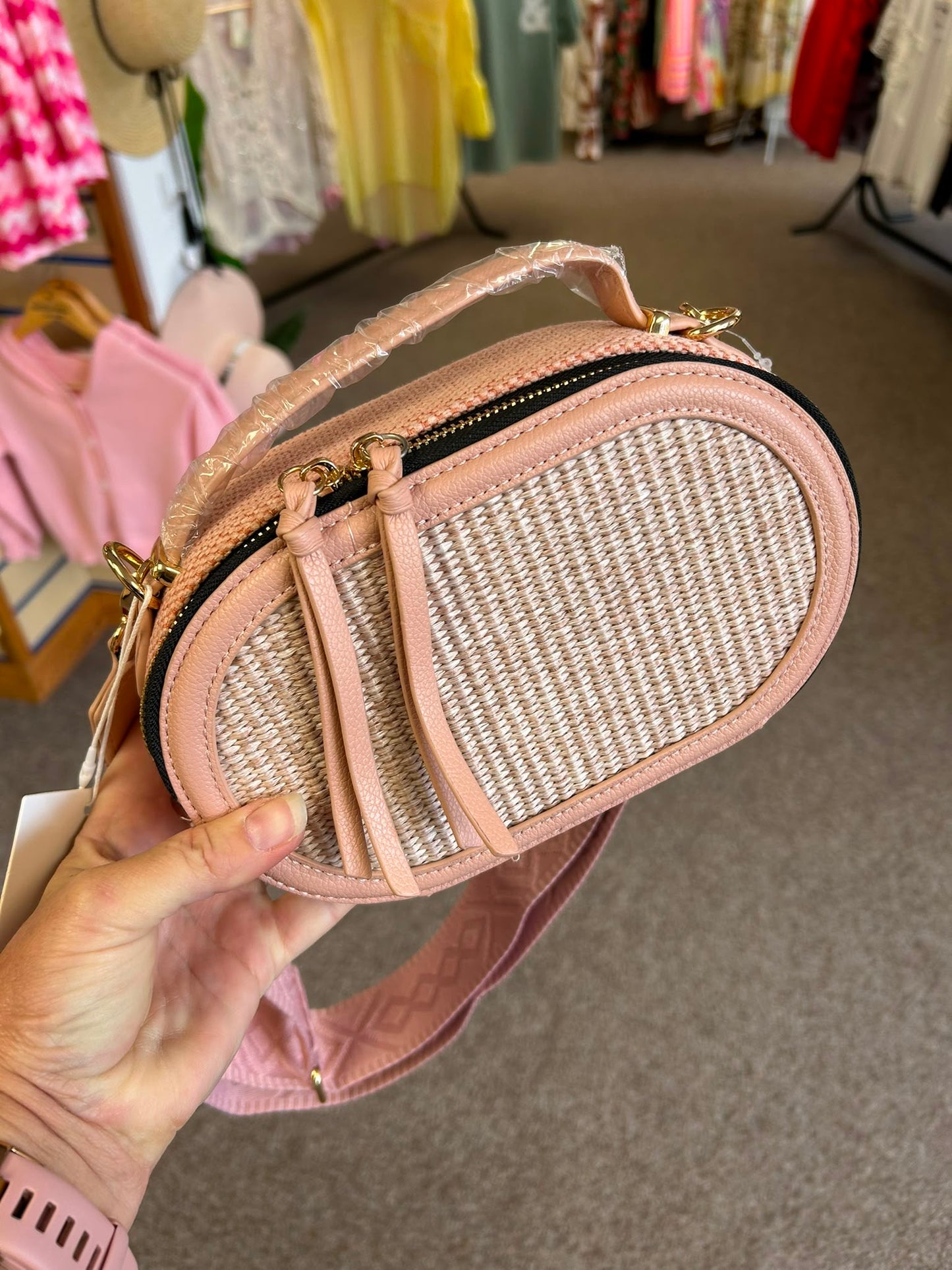 Faux leather raffia bag