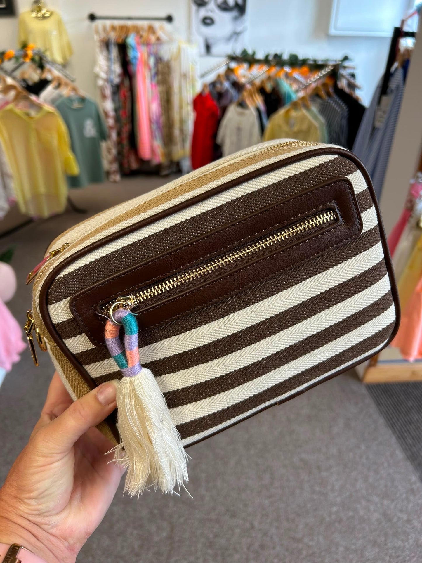 Striped tassel handbag