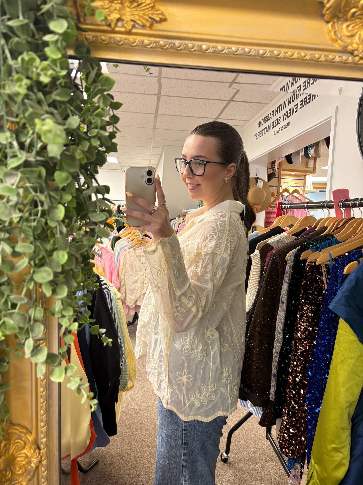 Embroidered sheer shirt