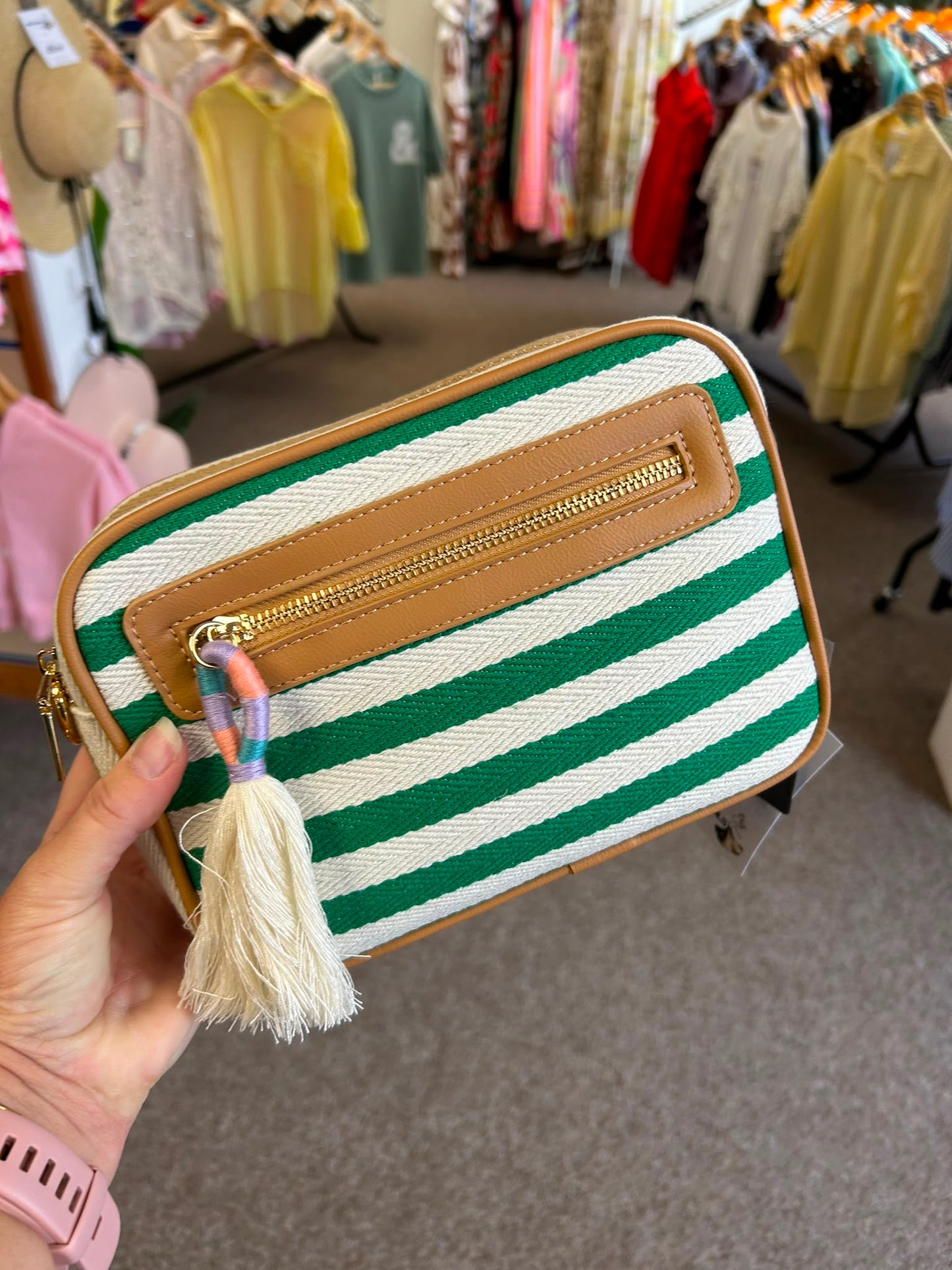 Striped tassel handbag